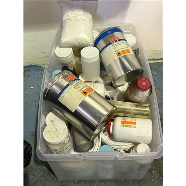 Bin of misc. chems - Including Activated charcoal, phenol, ammonium sulphate, sodium chloride, sodiu