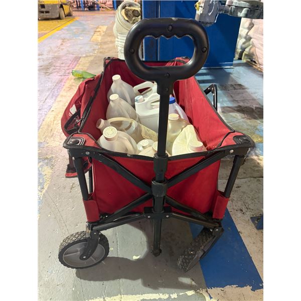Wagon w/ misc. items including  aluminum sulphate solution