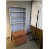 Image 2 : Room lot 6pcs of office furniture: desk, coat rack, filing cabinet, shelves