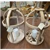 Image 1 : Solid wood white washed open lantern candle holders w/ LED candles (11x18")