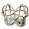 Image 2 : Solid wood white washed open lantern candle holders w/ LED candles (11x18")
