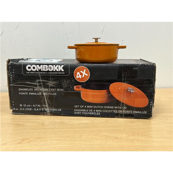 4 Enameled Cast Iron Mini Dutch ovens with Lids - see all photos for size and details