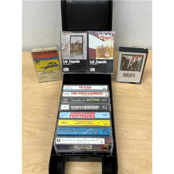 12 Cassette Tapes With Carry Case - The Hip / Zepplin / The Clash etc - see photos