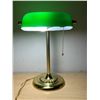 Image 1 : Brass with Green Glass Shade Bankers / Table Lamp - Approx: 15.5"T 10.5"W