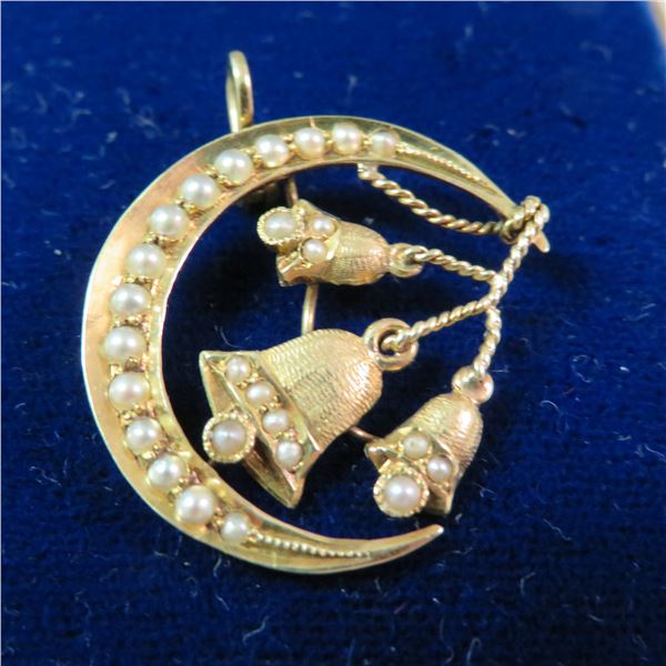 Beautiful DINGWALL (early BIRKS) 14K Yellow Gold & small pearl pendant.  4.2 grams
