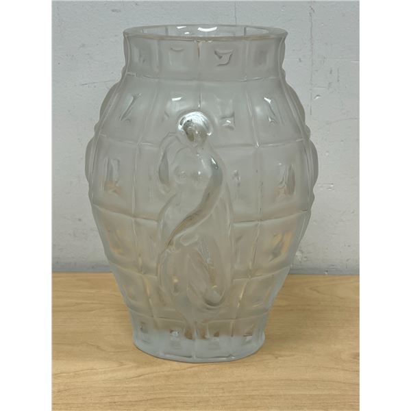 Large Double Sided Nude Frosted Crystal Glass Bohemia Czech Vase - Approx: 9.25"T 6.5"W