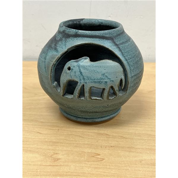 Artist Signed Studio Art Pottery Votive / Candle Holder - Approx: 4.5"T 5.5"W