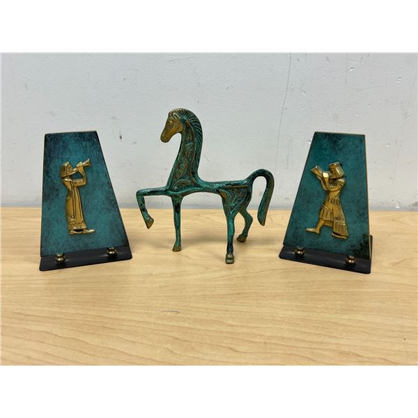 Brass Painted Horse & Enameled Book Ends Décor Pieces - Horse approx: 5.5" tall