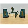 Image 1 : Brass Painted Horse & Enameled Book Ends Décor Pieces - Horse approx: 5.5" tall