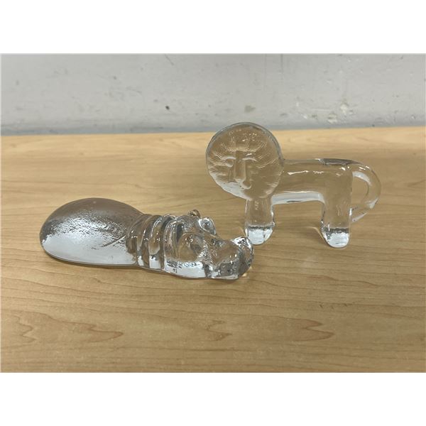 Bertil Vallien Swedish Art Glass Lion & Hippo - Hippo about 5"