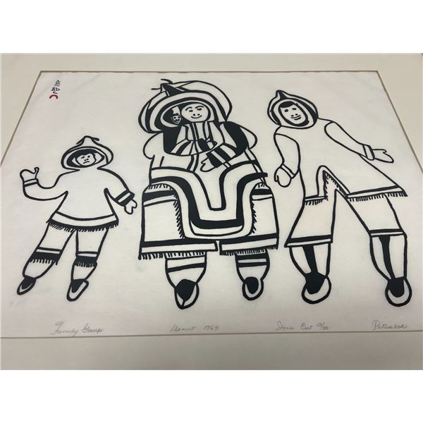 1969 Pitseolak Ashoona "Family Group" Stone Cut 19/50 Frame Approx: 31.25 x 25.25" see photos