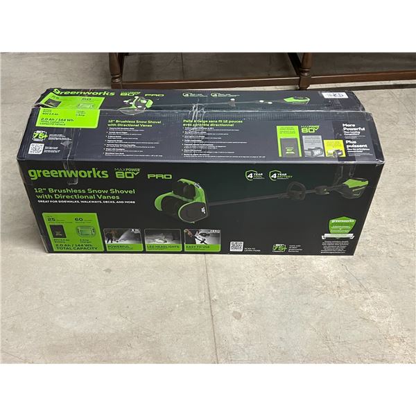 Greenworks 12" Brushless Snow Shovel With Directional Vanes 80V - looks new, see photos