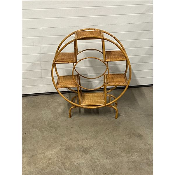 Mid Century Bamboo / Wicker Plant Stand - Approx: 24x9.5" & 27"T