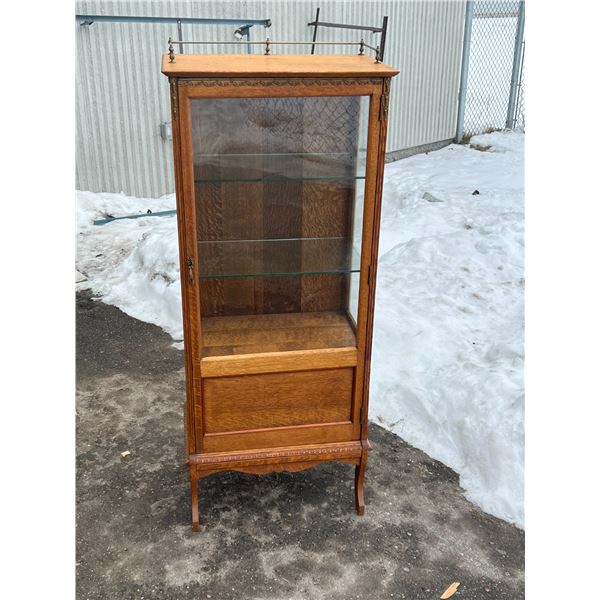 Antique Wood & Glass Display Cabinet - Approx 24x14" & 56"T