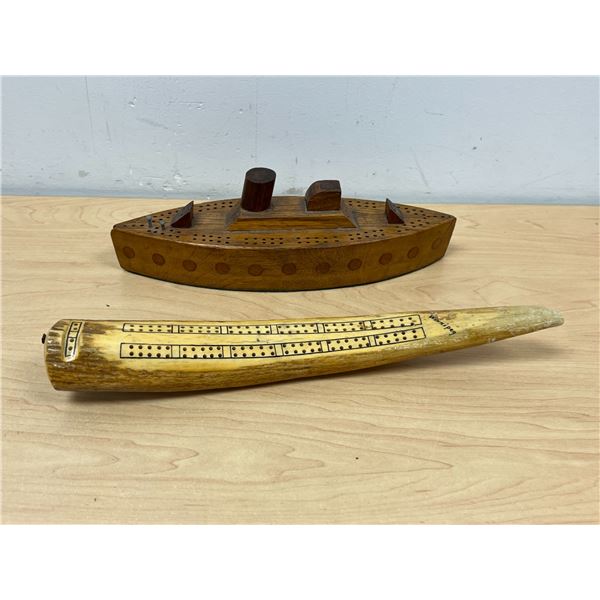 2 Unusual Hand Made Cribbage Crib Boards - Longest 12.25" - see all photos