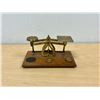 Image 1 : Small Brass English Scale On Wood Base - Base approx: 7x4"