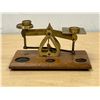 Image 5 : Small Brass English Scale On Wood Base - Base approx: 7x4"