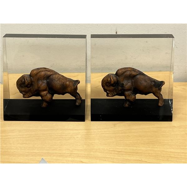 Vintage Acrylic Bison Bookends - Approx: 4.5"W and 4.5"T