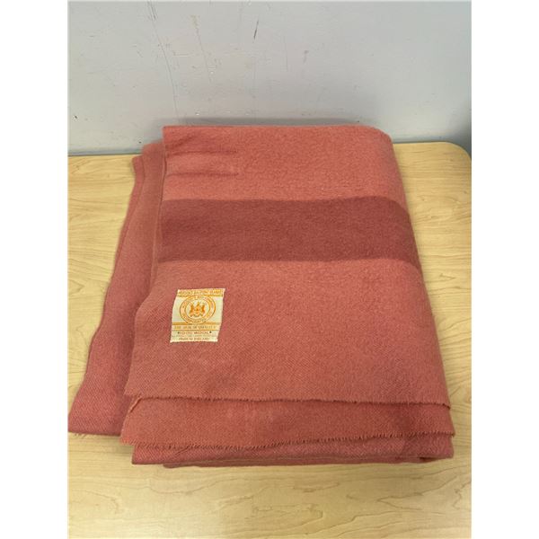 Pink Hudson's Bay Company Wool Blanket 4 Pt. Approx: 84x68" good used - see all photos