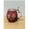 Image 1 : Ruby Red Cut Crystal Beer Stein Mug - nice - approx: 6" tall