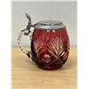 Image 6 : Ruby Red Cut Crystal Beer Stein Mug - nice - approx: 6" tall