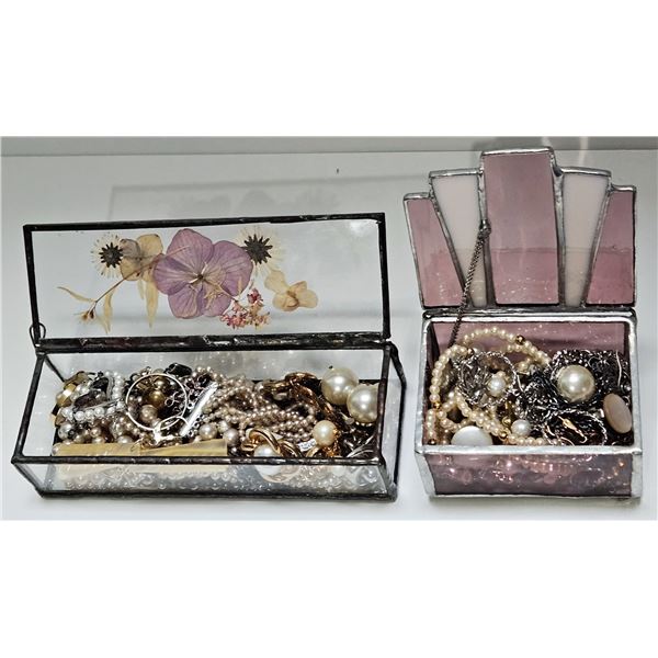 TWO GLASS BOXES WITH VINTAGE JEWELRY