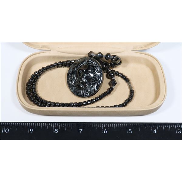 BLACK HEMATITE HEALING LION NECKLACE