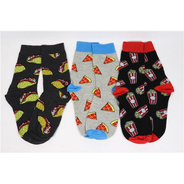 3 NEW PAIRS OF ADULT SIZE JUNK FOOD THEME SOCKS