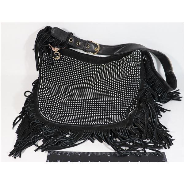 BLACK STUDDED FESTIVAL FRINGE BAG