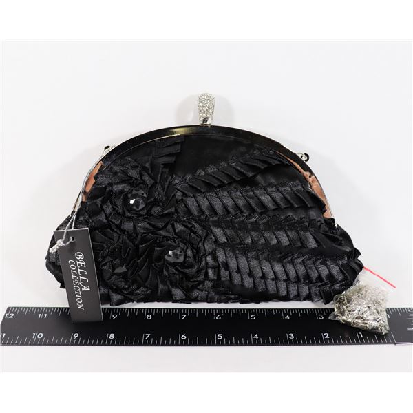 NEW BELLA COLLECTION BLACK FABRIC EVENING BAG