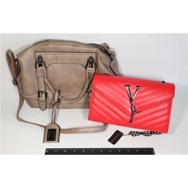 TWO NEW PURSES RED QUILTED WITH V DESIGN