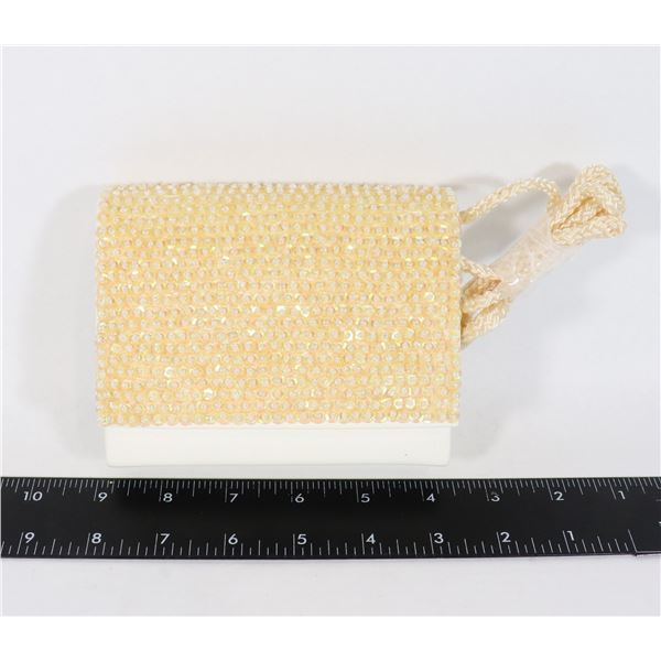 DISPLAY MODEL TOUCH UPS WHITE BEADED EVENING BAG