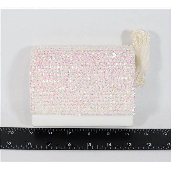 NEW TOUCH UPS WHITE BEADED EVENING BAG HAS
