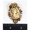 Image 1 : NEW ANTIQUE CAMEO STYLE RHINESTONE ACCENT BROOCH