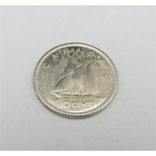 1963 Canadian Silver 10 Cent Coin