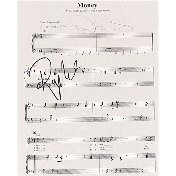 Pink Floyd Money Autographed Sheet Music WATERS GILMOUR