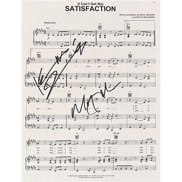 Keith Richards and Mick Jagger Autographed Sheet MUSIC