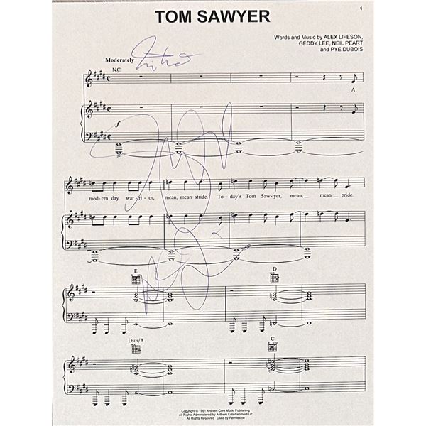 Rush Tom Sawyer Autographed Sheet Music All 3