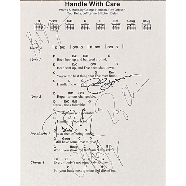 Traveling Wilburys Autographed Sheet Music GEORGE HARRISON