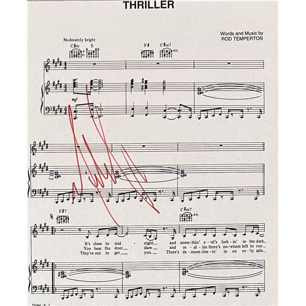 Michael Jackson Autographed Thriller Sheet Music