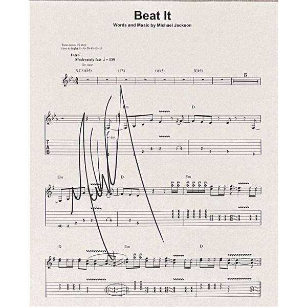Michael Jackson Beat It Autographed Sheet Music