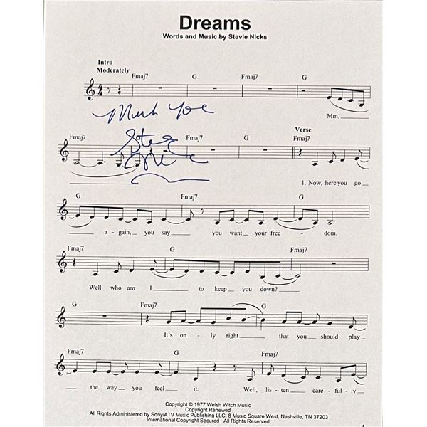 Stevie Nicks AUTOGRAPHED Sheet Music