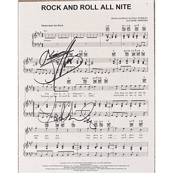 Gene Simmons Paul Stanley Autographed Sheet Music