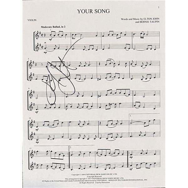 Elton John Autographed Sheet Music