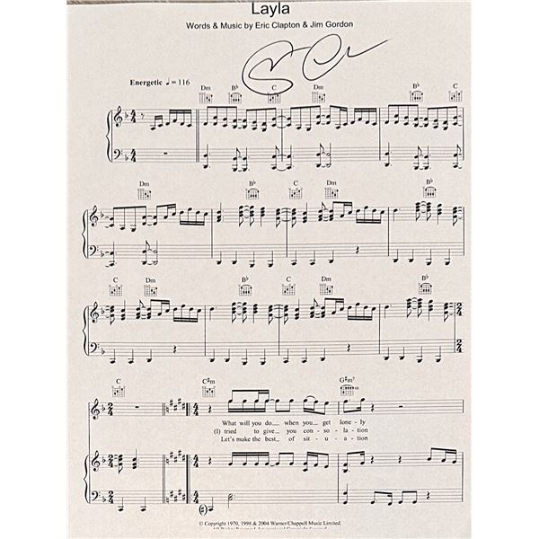 Eric Clapton Autographed Sheet Music