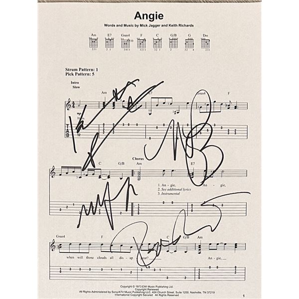 The Rolling Stones Autographed Angie Sheet Music