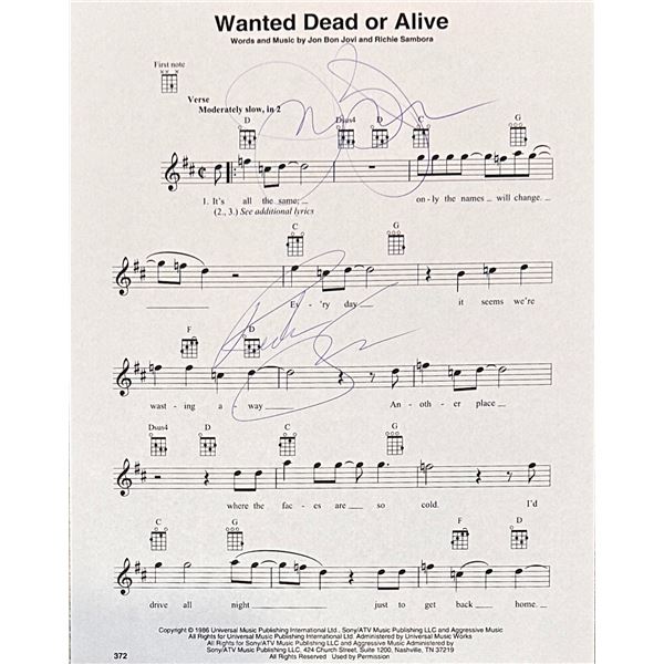 Bon Jovi Richie Sambora Autographed Sheet Music