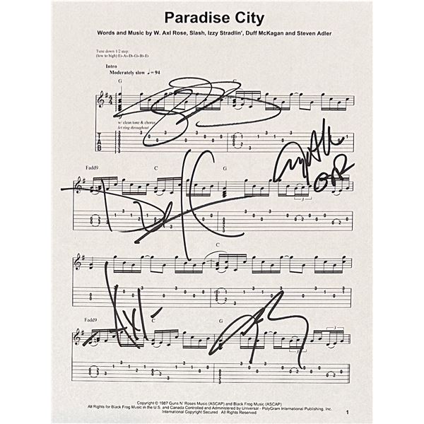 Guns and Roses Autographed Sheet Music