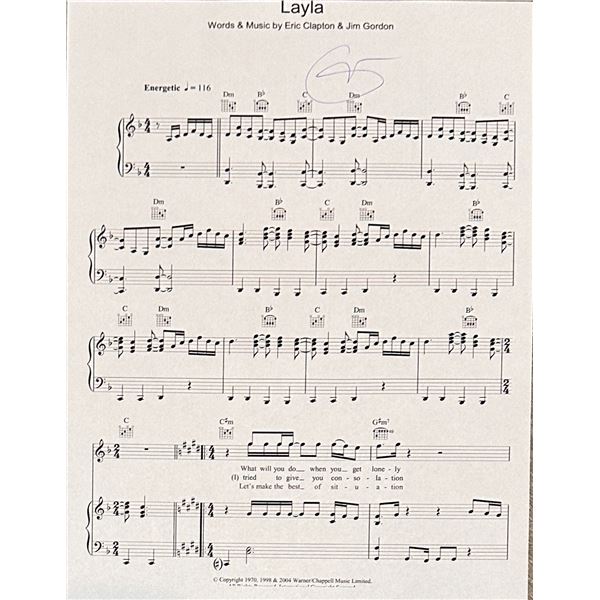 Eric Clapton Autographed Sheet Music