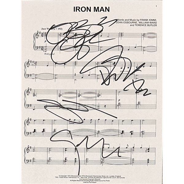 Black Sabbath Autographed Sheet Music